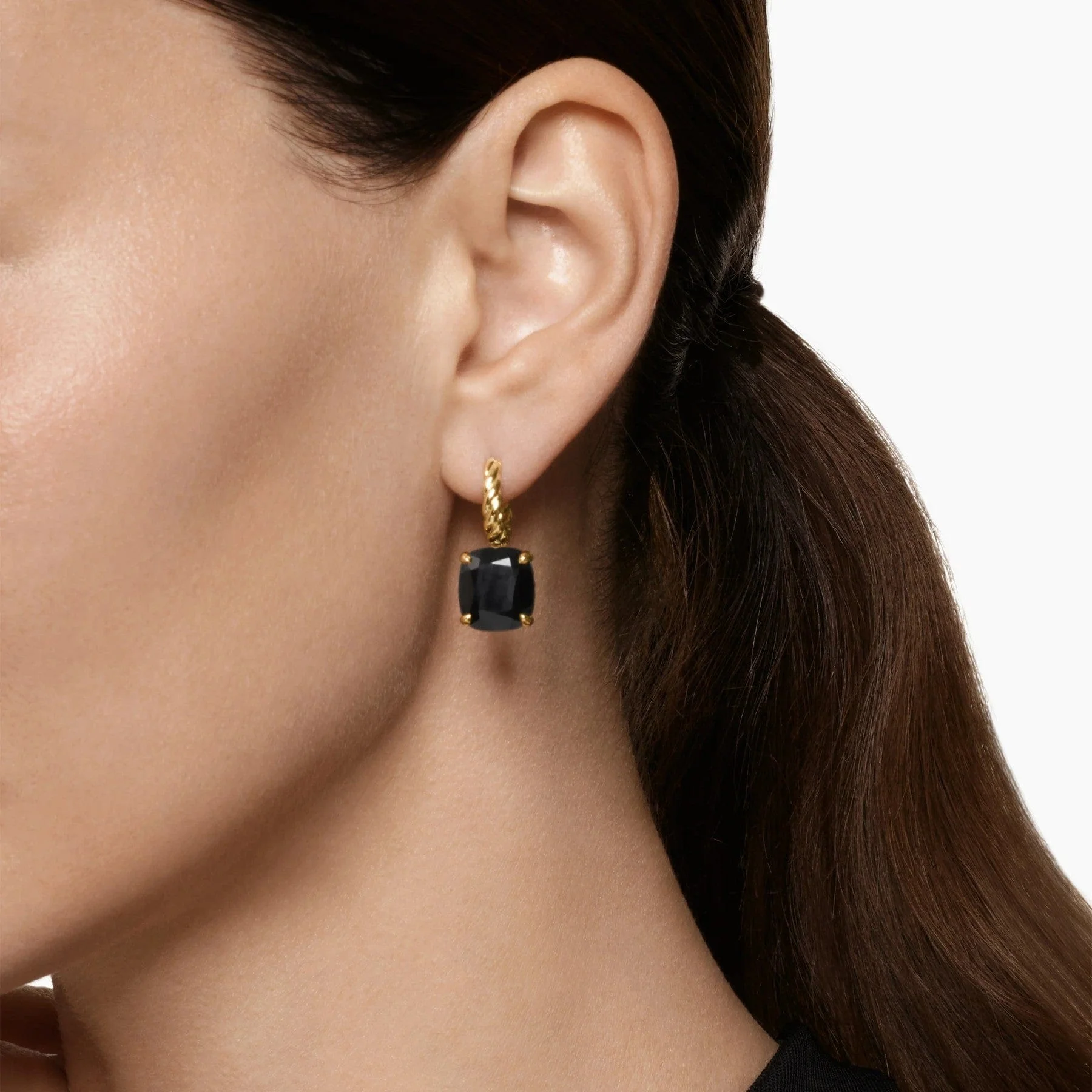 Marbella Drop Earrings 18K Yellow Gold with Black Onyx, 11mm - Image 3