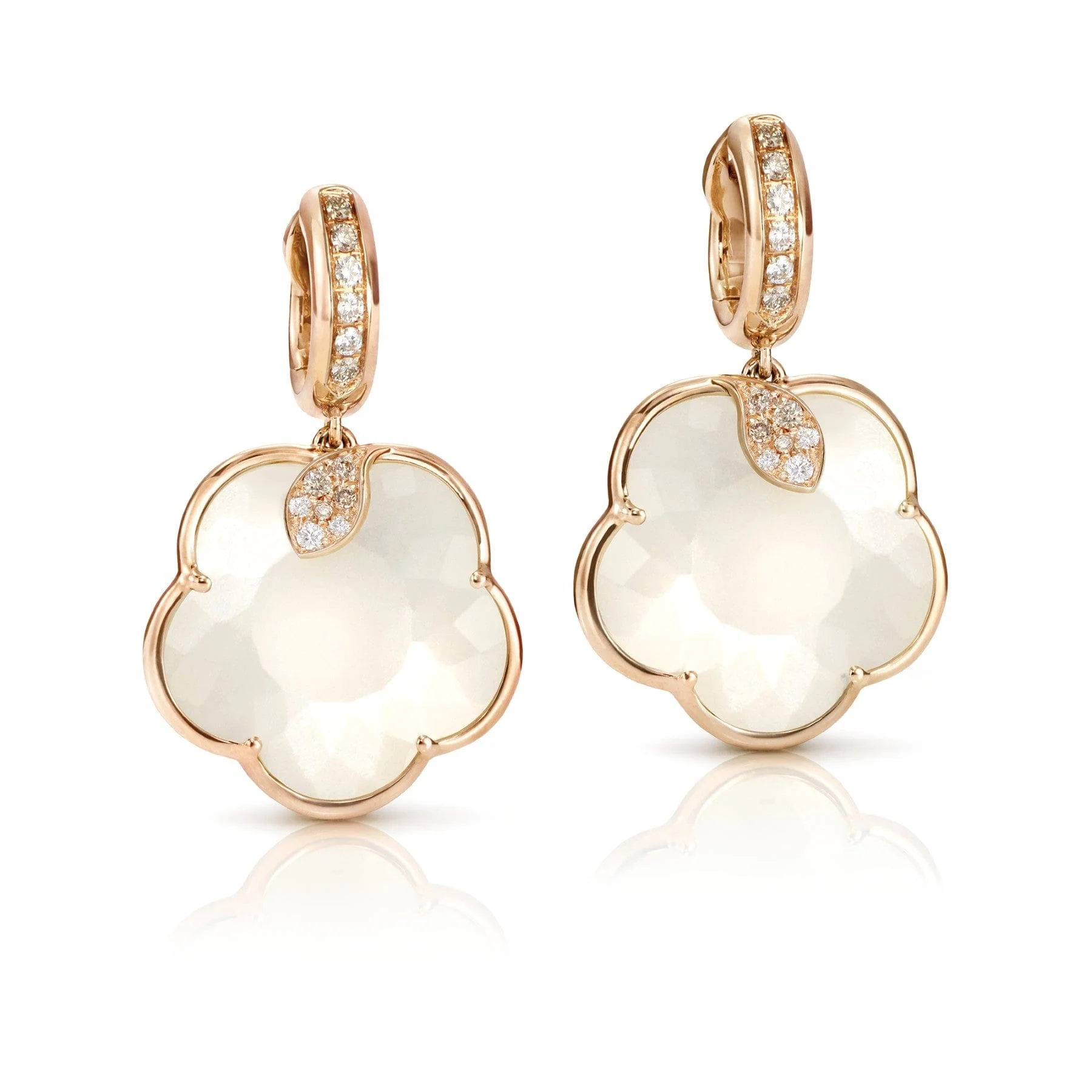 Pasquale Bruni 18K Rose Gold Diamond, Mother of Pearl, and Moonstone Ton Joli Lunaire Earrings
