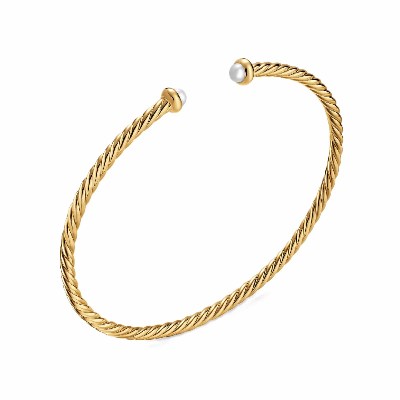 Micro Cablespira® Flex Bracelet 18K Yellow Gold with Pearls, 2.6mm - Image 3