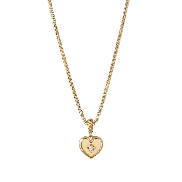Compass Heart Amulet 18K Yellow Gold with Center Diamond, 11.3mm - Image 2
