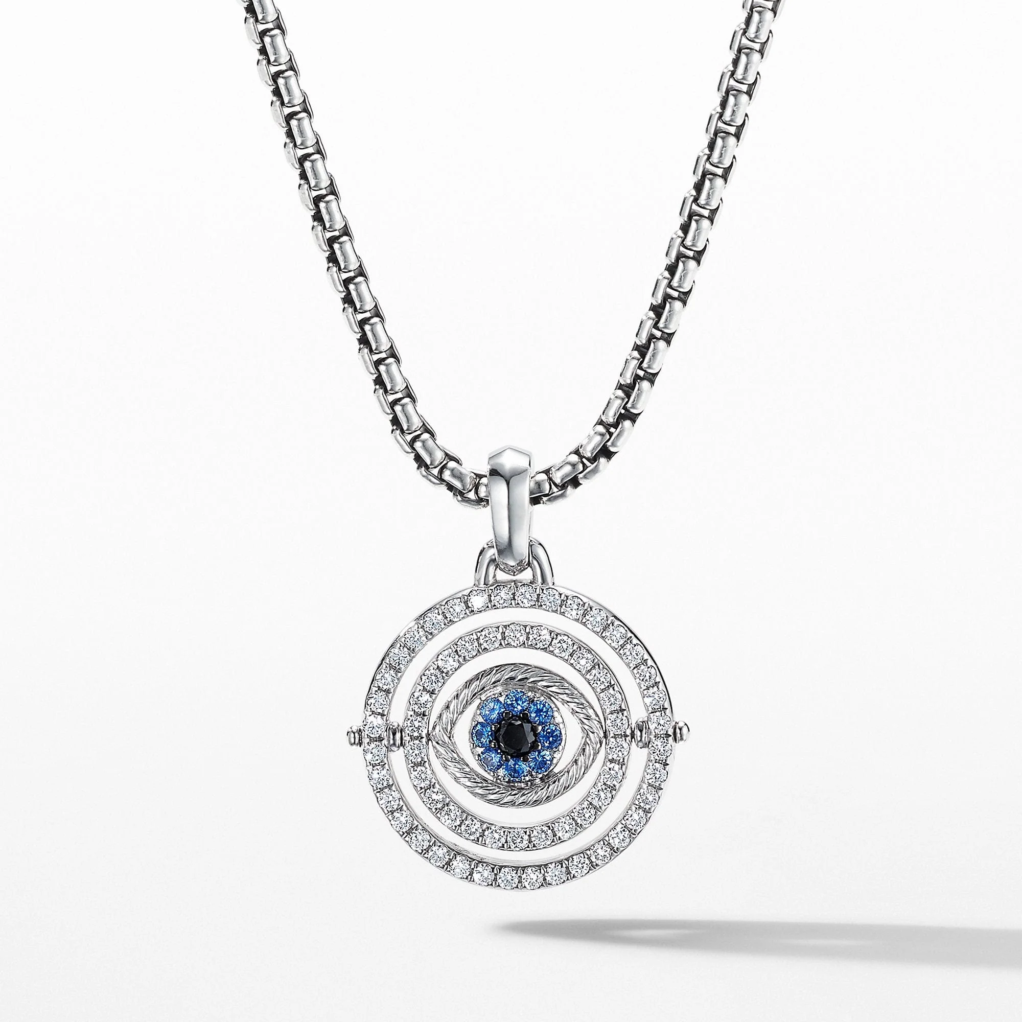 Evil Eye Mobile Amulet in 18K White Gold with Pavé Blue Sapphires and Diamonds