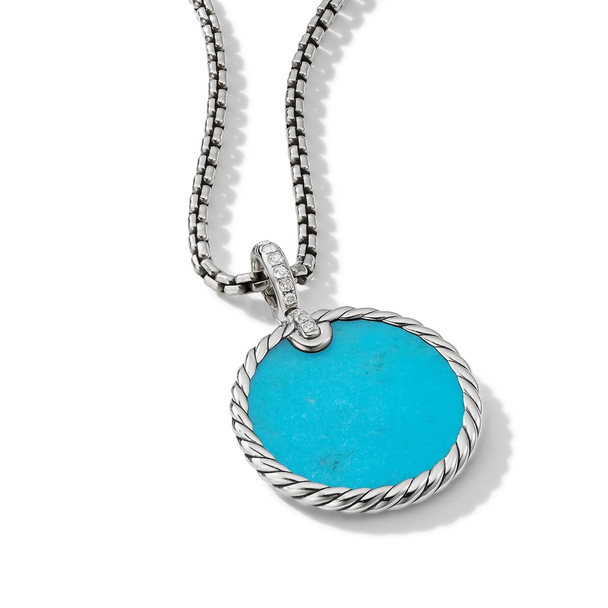 DY Elements® Reversible Disc Pendant with Turquoise and Mother of Pearl and Pavé Diamonds - Image 4
