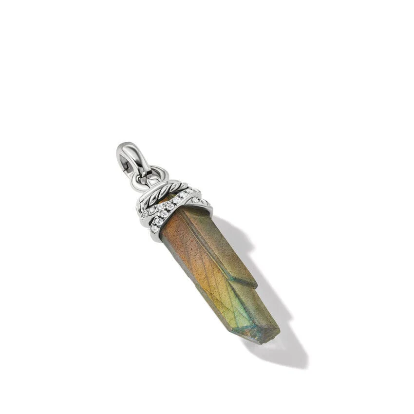 Wrapped Labradorite Crystal Amulet with Sterling Silver and Pavé Diamonds - Image 3