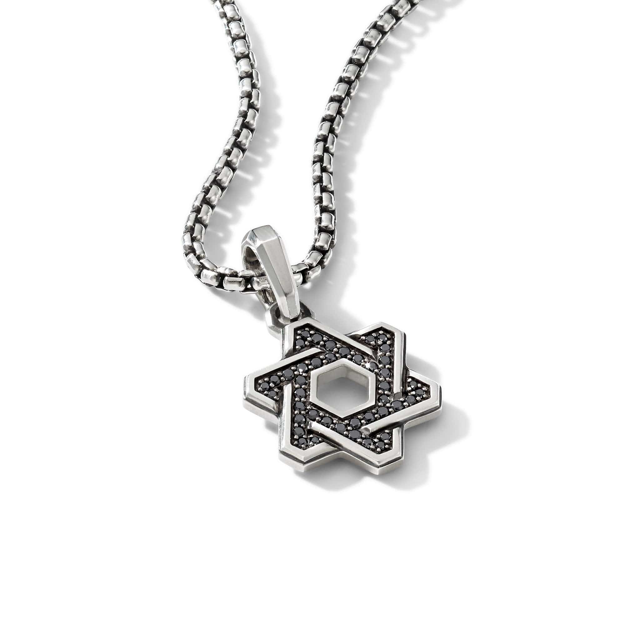 Deco Star of David Pendant with Pavé Black Diamonds - Image 2