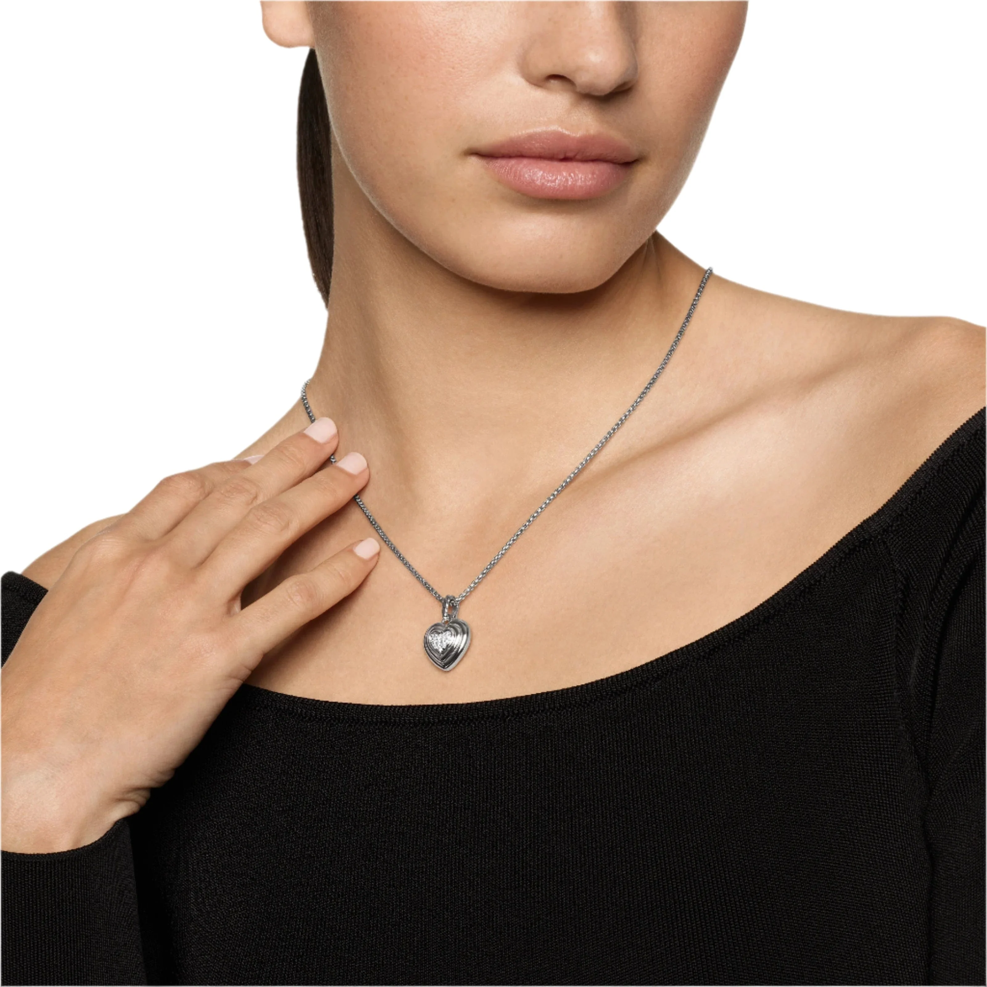 Puffy Heart Amulet Sterling Silver with Diamonds, 17mm - Image 3