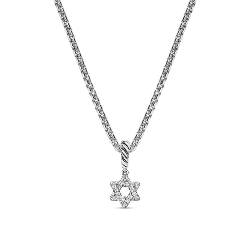 Micro Pavé Star of David Amulet in Sterling Silver with Diamonds, 7.4mm - Image 2