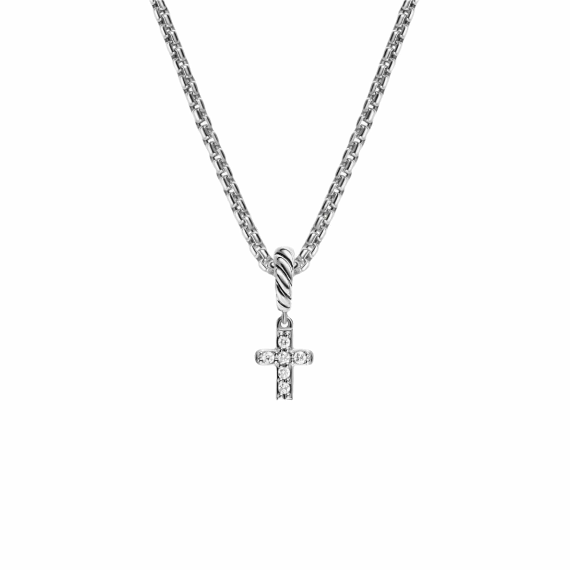 Micro Pavé Cross Amulet Sterling Silver with Diamonds, 8mm - Image 2