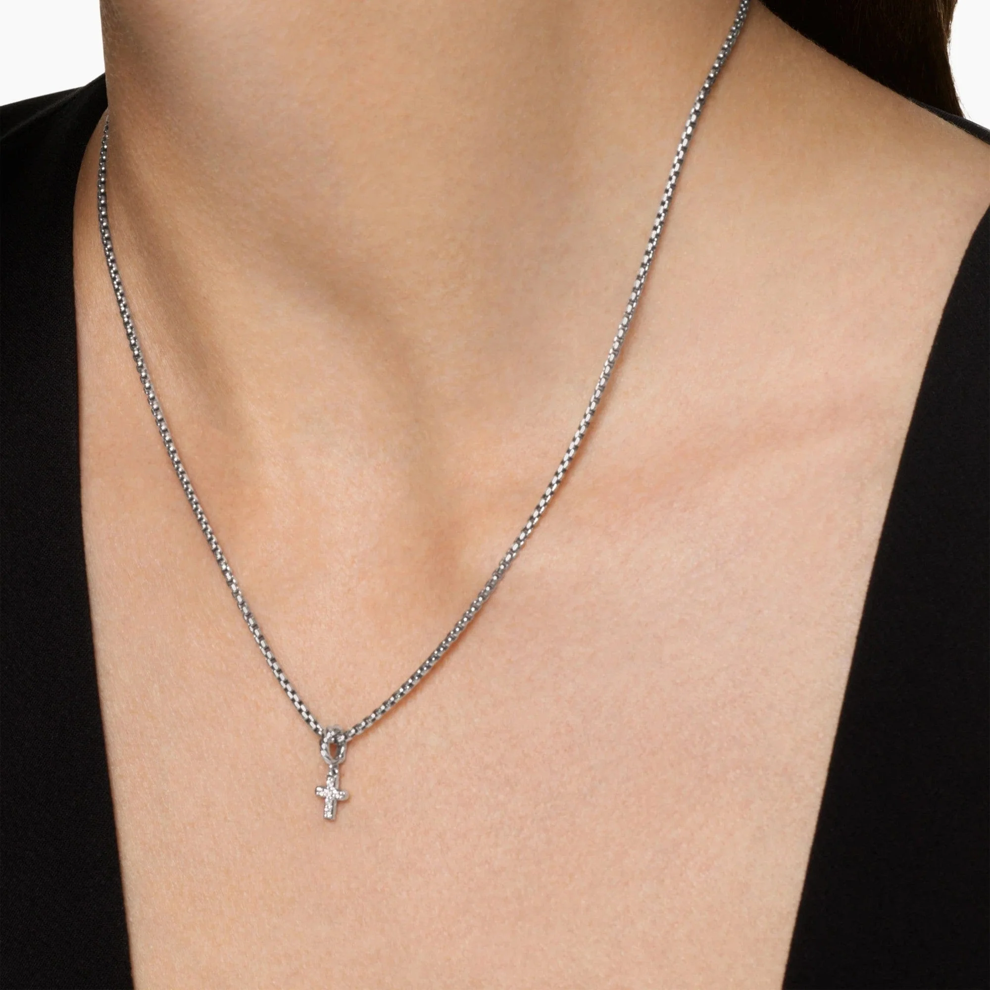Micro Pavé Cross Amulet Sterling Silver with Diamonds, 8mm - Image 4