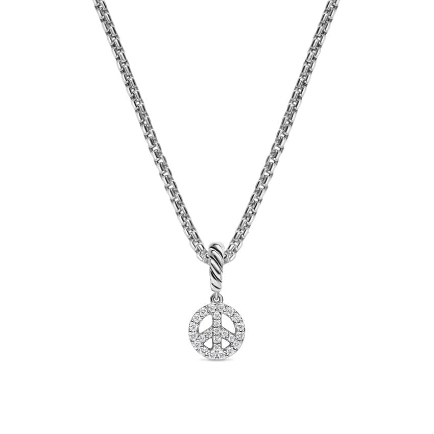 Micro Pavé Peace Sign Amulet in Sterling Silver with Diamonds, 7.6mm - Image 2