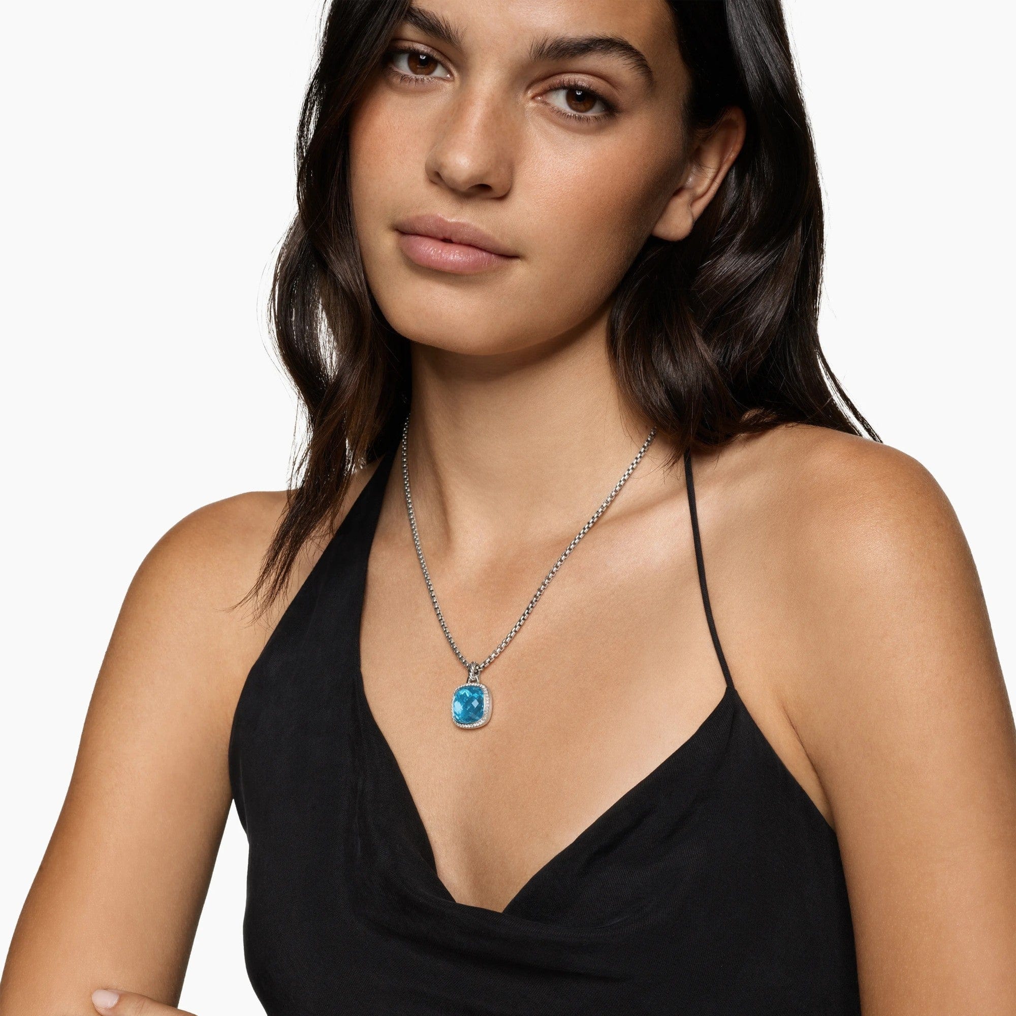 Albion® Pendant Sterling Silver with Blue Topaz and Diamonds, 15mm - Image 3