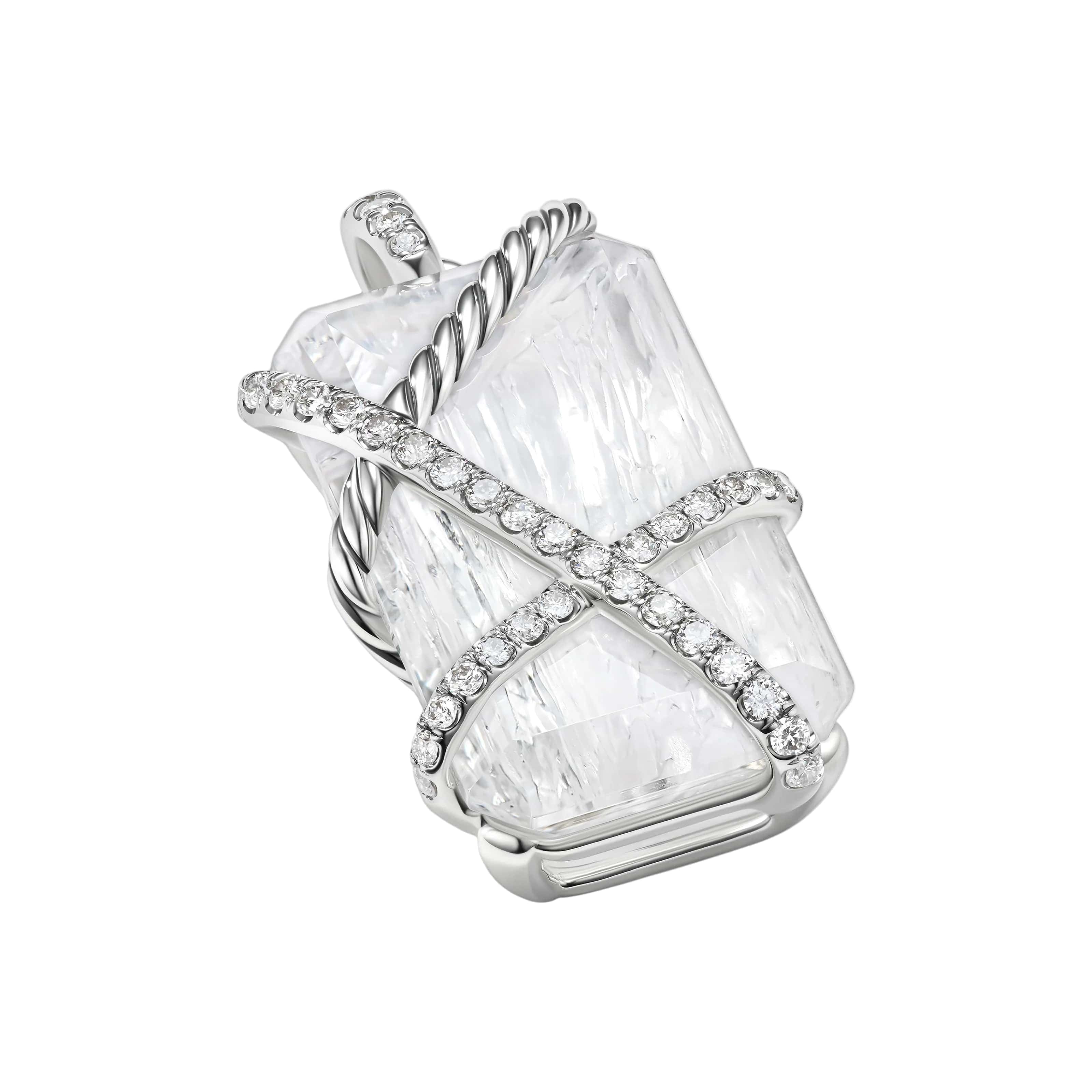 Cable Wrap Amulet Sterling Silver with Crystal and Diamonds, 32mm
