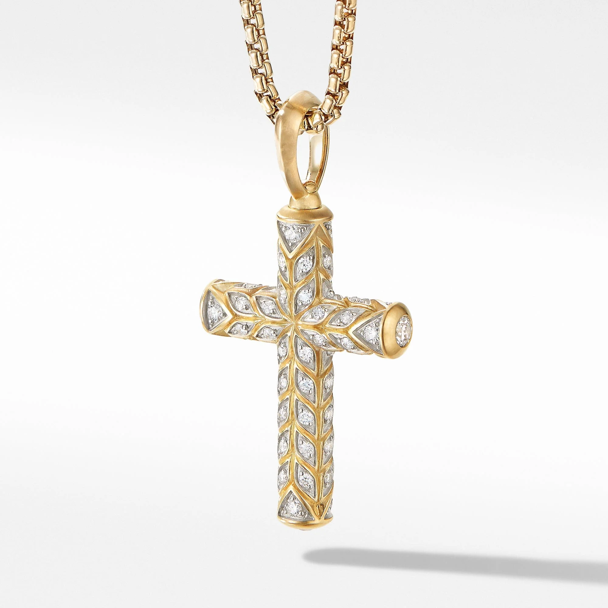 Chevron Sculpted Cross Pendant in 18K Yellow Gold with Pavé Diamonds - Image 2