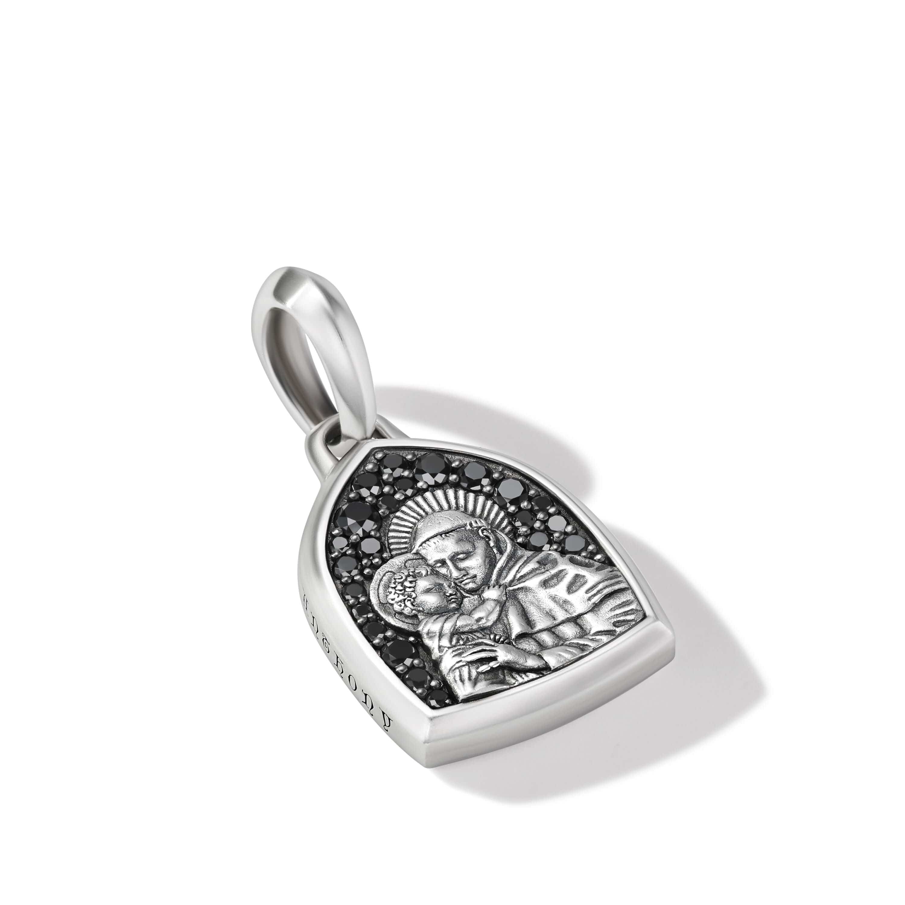 St. Anthony Amulet in Sterling Silver with Black Diamonds, 21.8mm - Image 2