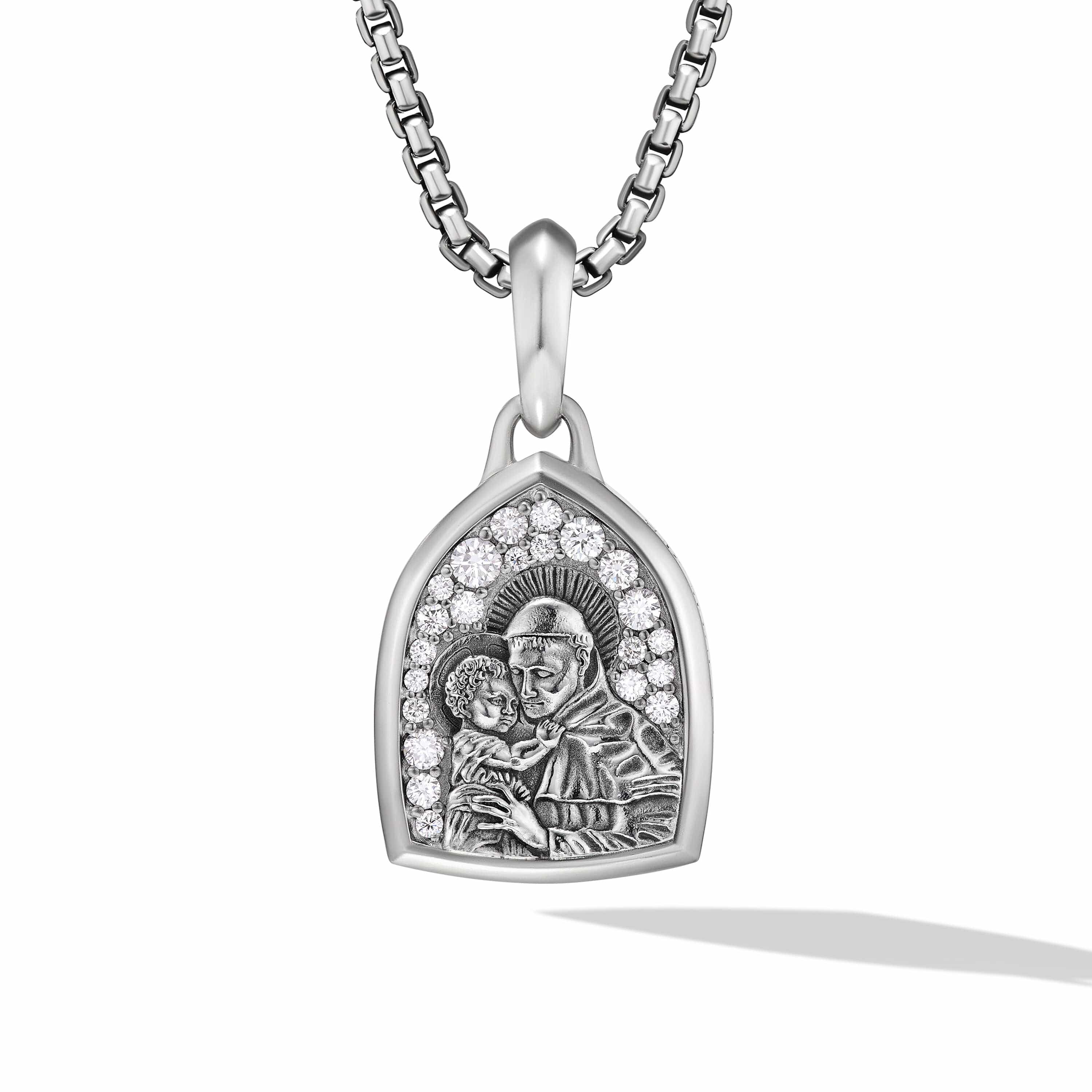 St. Anthony Amulet in Sterling Silver with Diamonds, 21.8mm