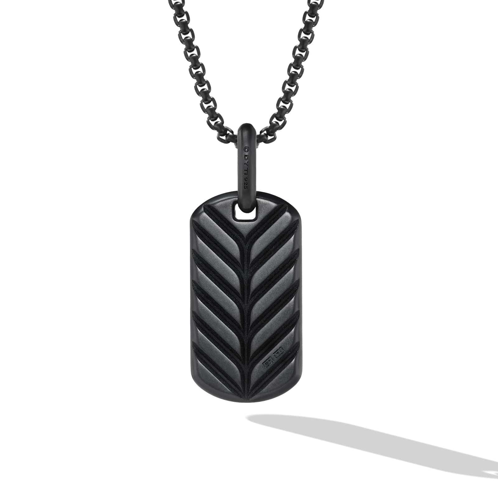 Chevron Tag in Black Titanium with Sterling Silver and Black Diamonds, 27mm - Image 2