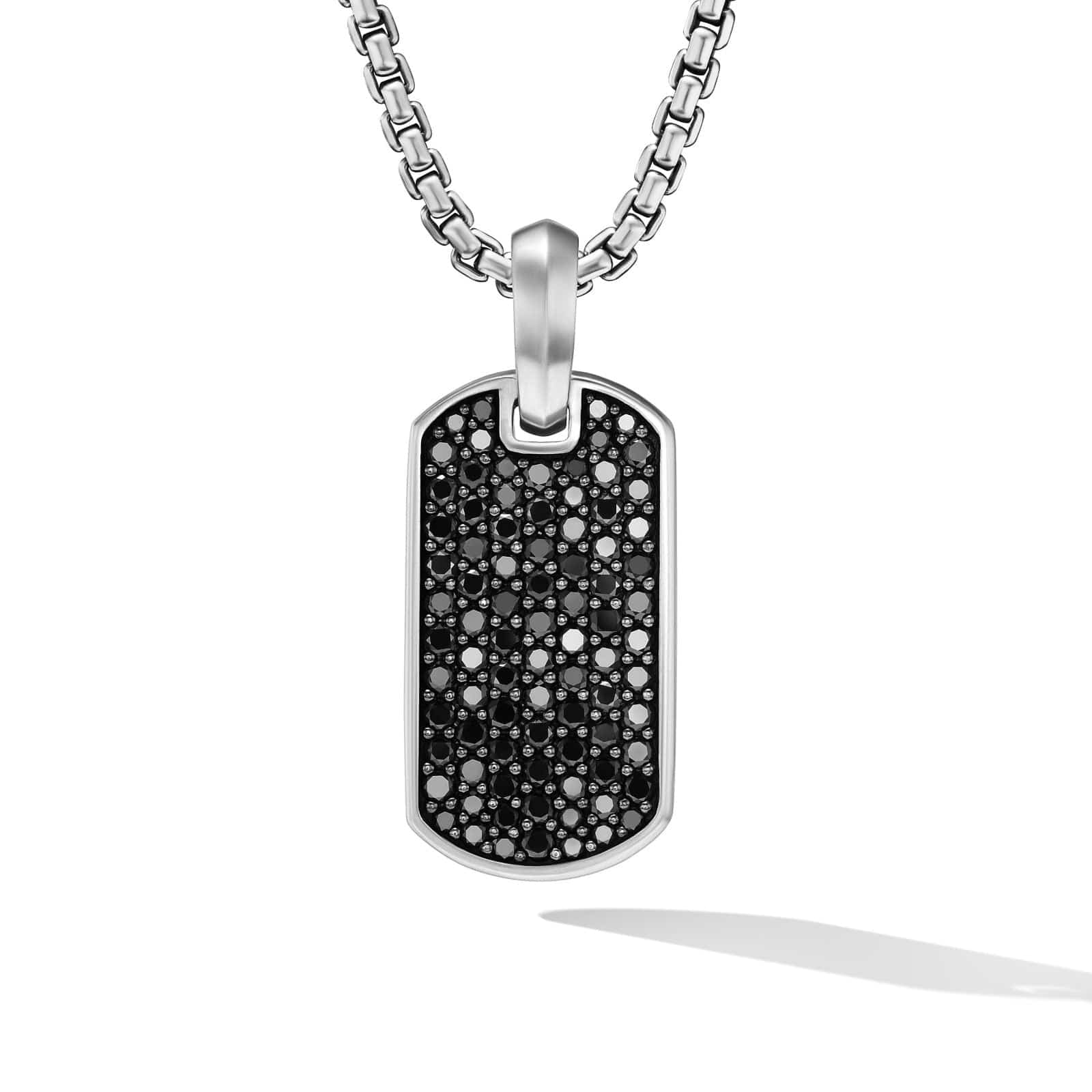 Chevron Tag in Sterling Silver with Black Diamonds, 21mm