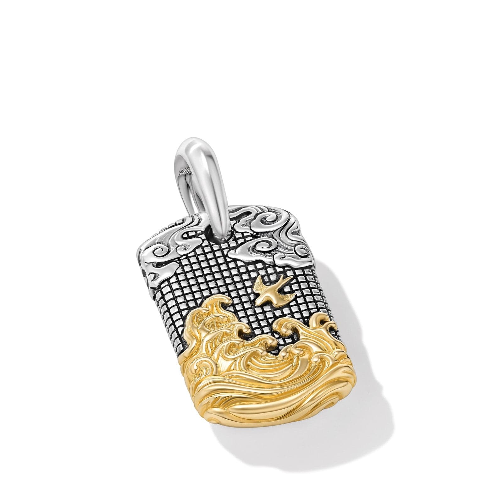 Waves Tag in Sterling Silver with 18K Yellow Gold, 27mm - Image 3