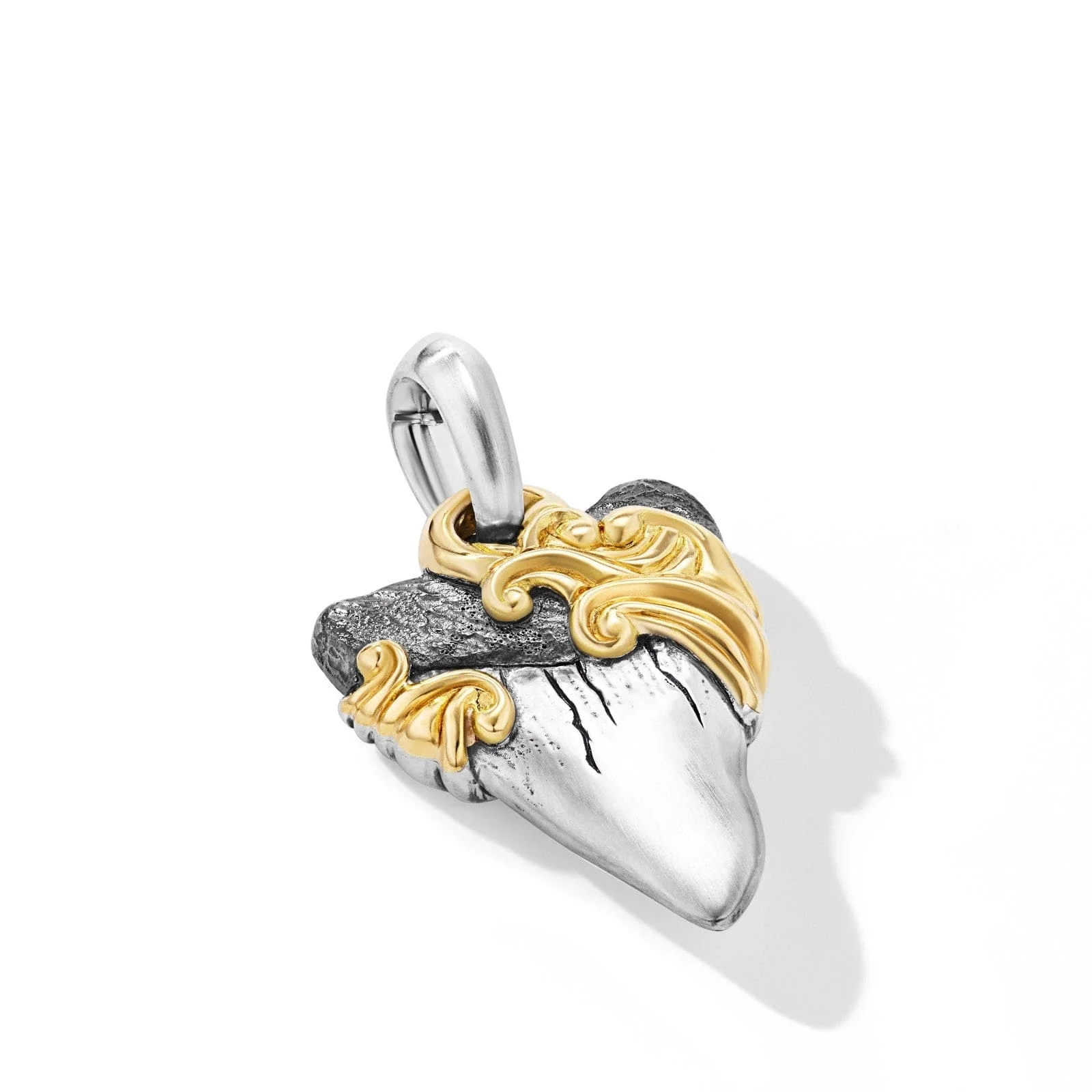 Waves Shark Tooth Amulet in Sterling Silver with 18K Yellow Gold, 25mm - Image 3