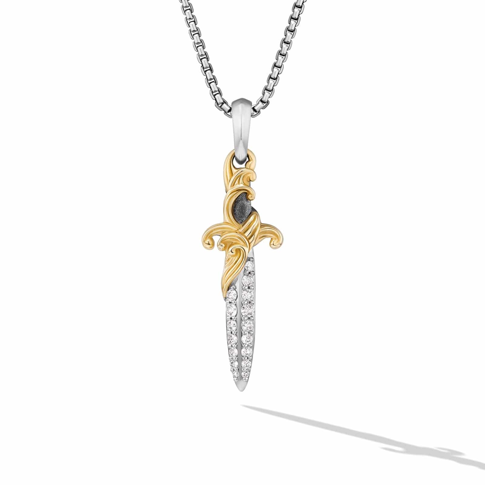 Waves Dagger Amulet in Sterling Silver with 18K Yellow Gold with Diamonds, 31mm