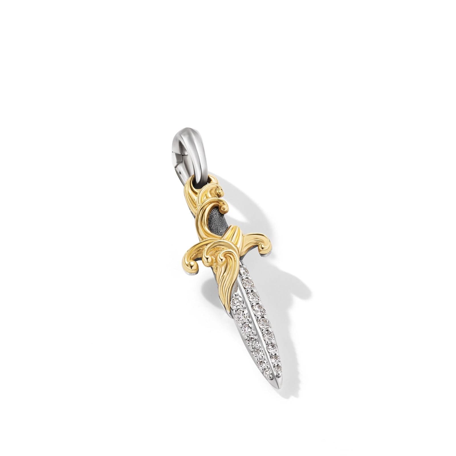 Waves Dagger Amulet in Sterling Silver with 18K Yellow Gold with Diamonds, 31mm - Image 3