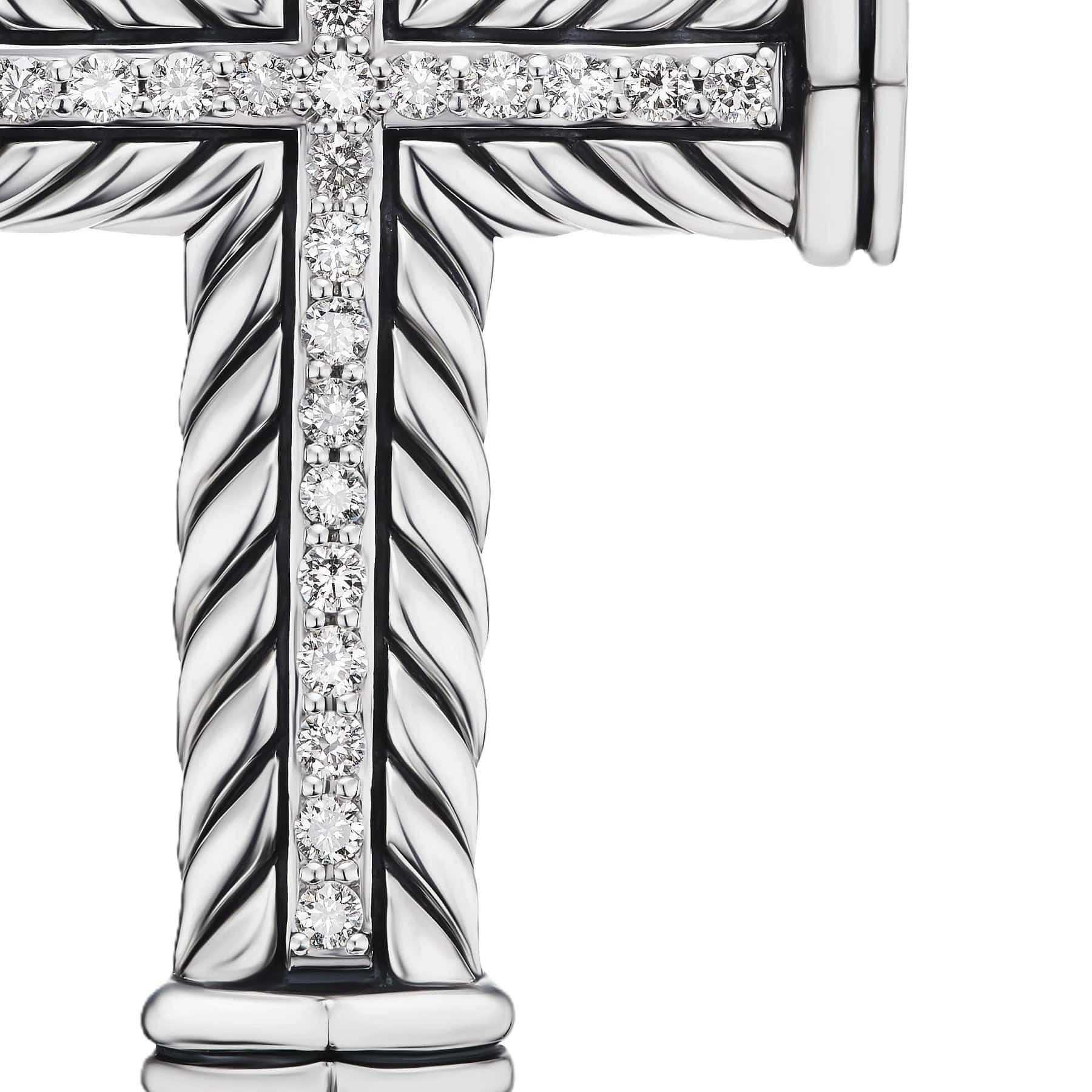 Chevron Cross Pendant Sterling Silver with Diamonds, 41.5mm - Image 2