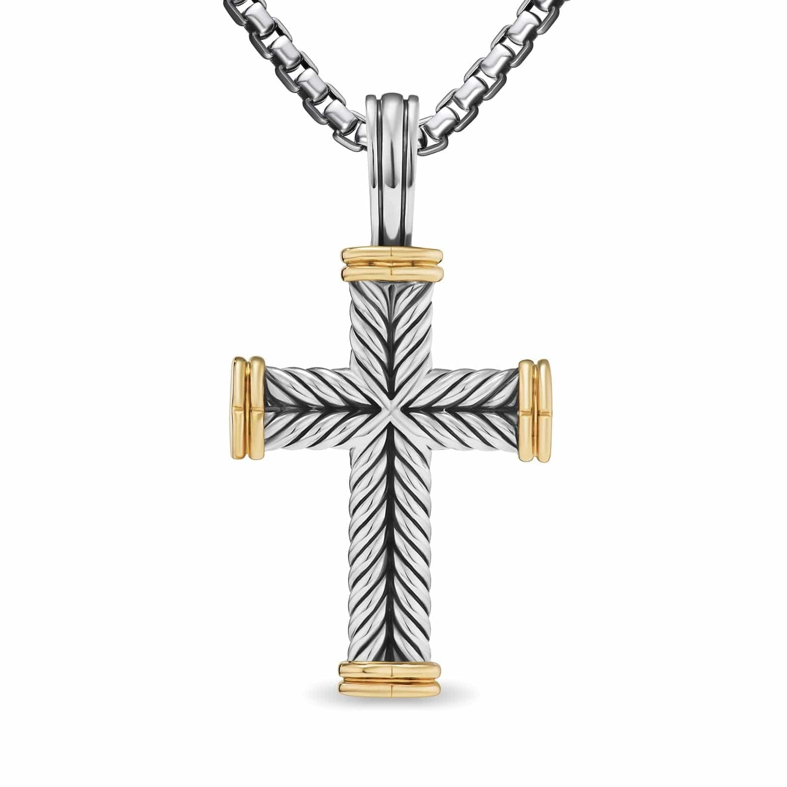 Chevron Cross Pendant Sterling Silver with 18K Yellow Gold, 33mm - Image 5