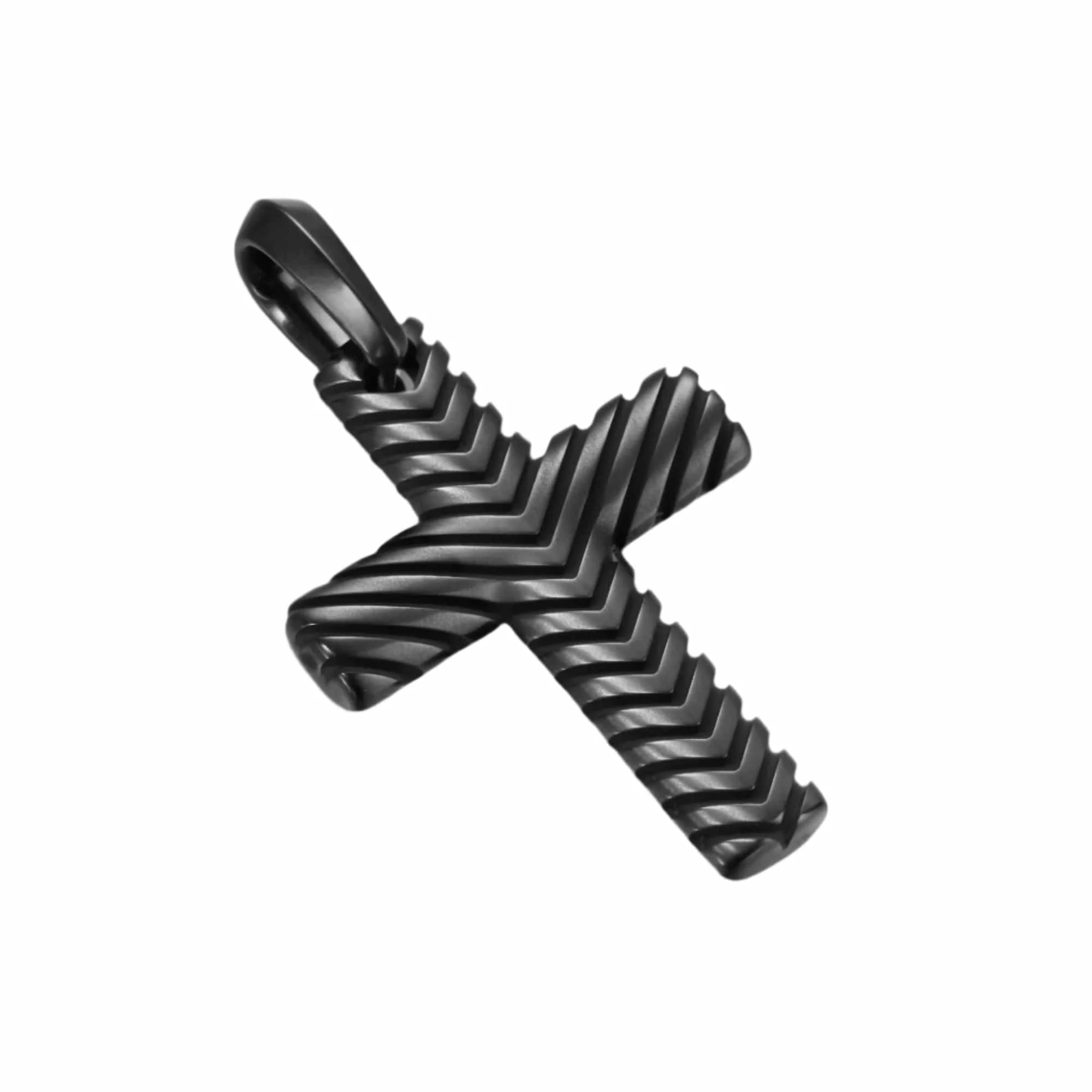 Chevron Cross Pendant Black Titanium, 36mm
