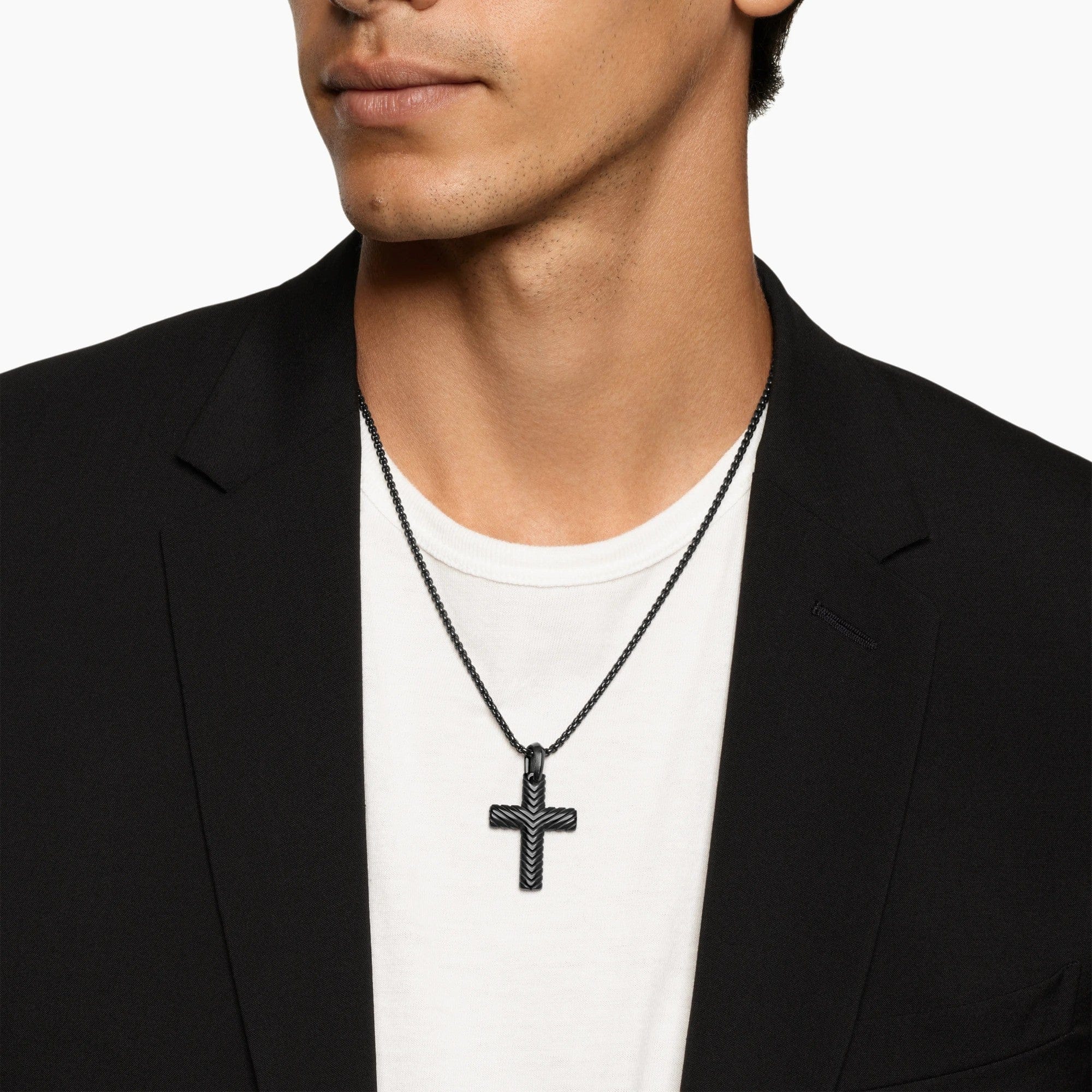 Chevron Cross Pendant Black Titanium, 36mm - Image 3