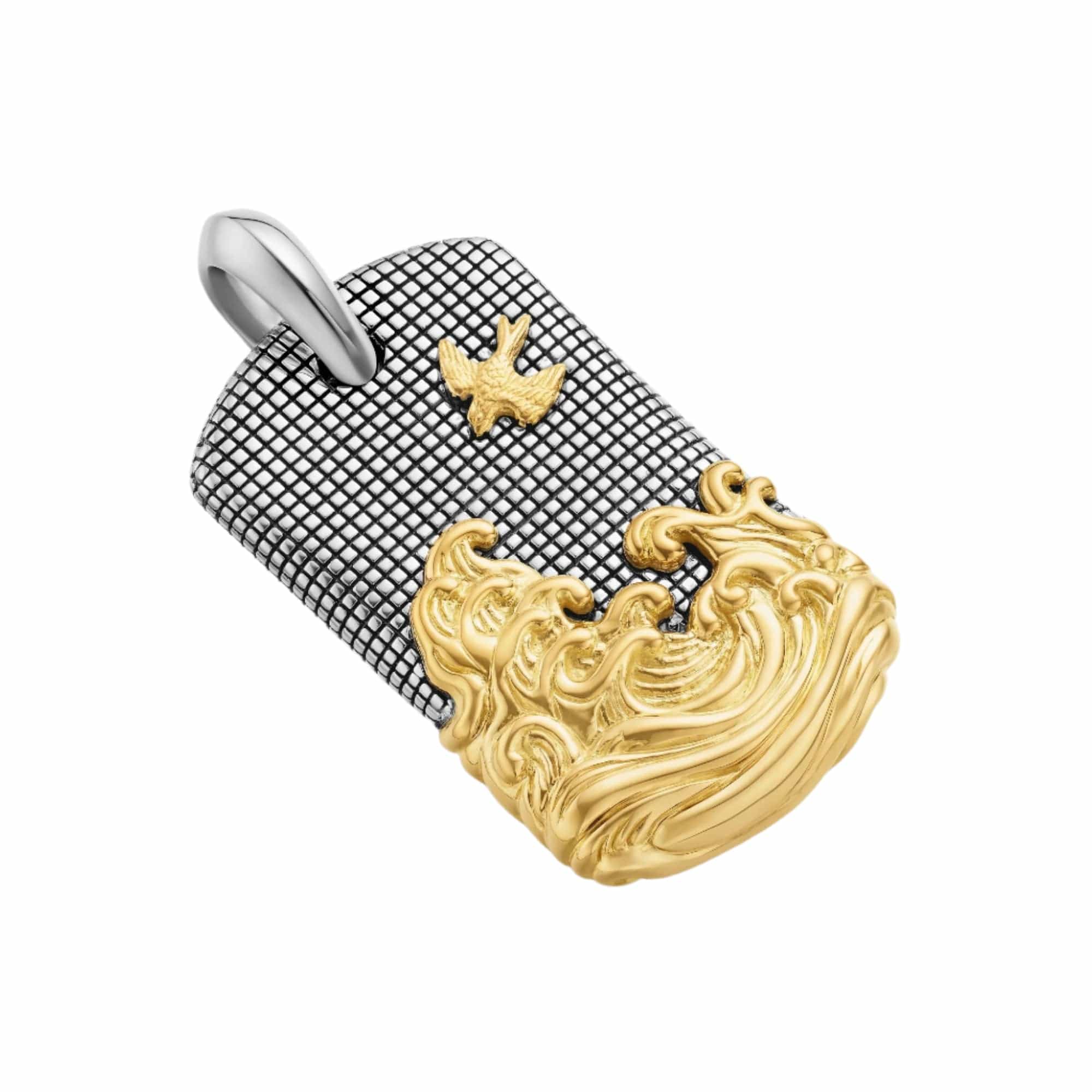 Waves Tag Sterling Silver with 18K Yellow Gold, 35mm