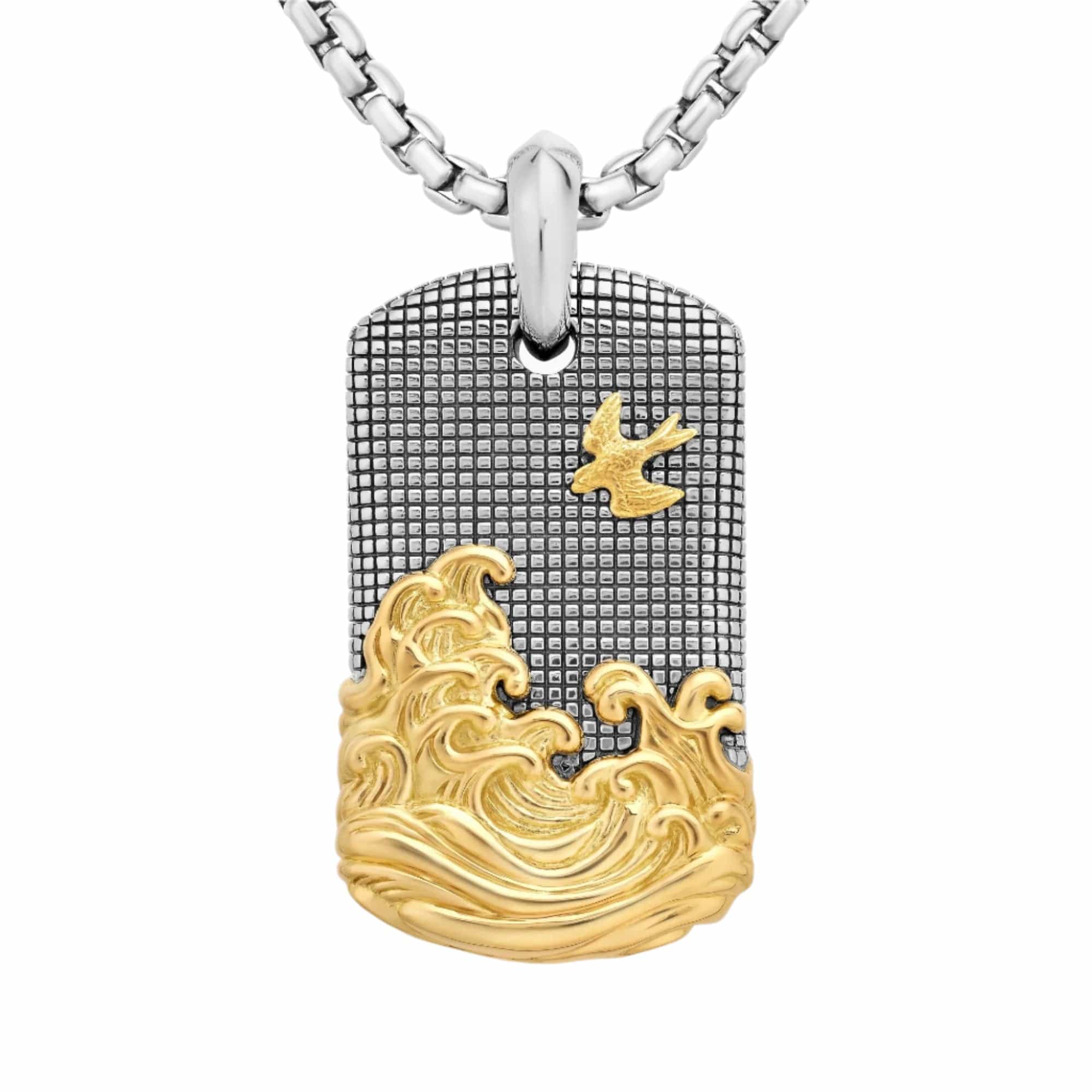 Waves Tag Sterling Silver with 18K Yellow Gold, 35mm - Image 2