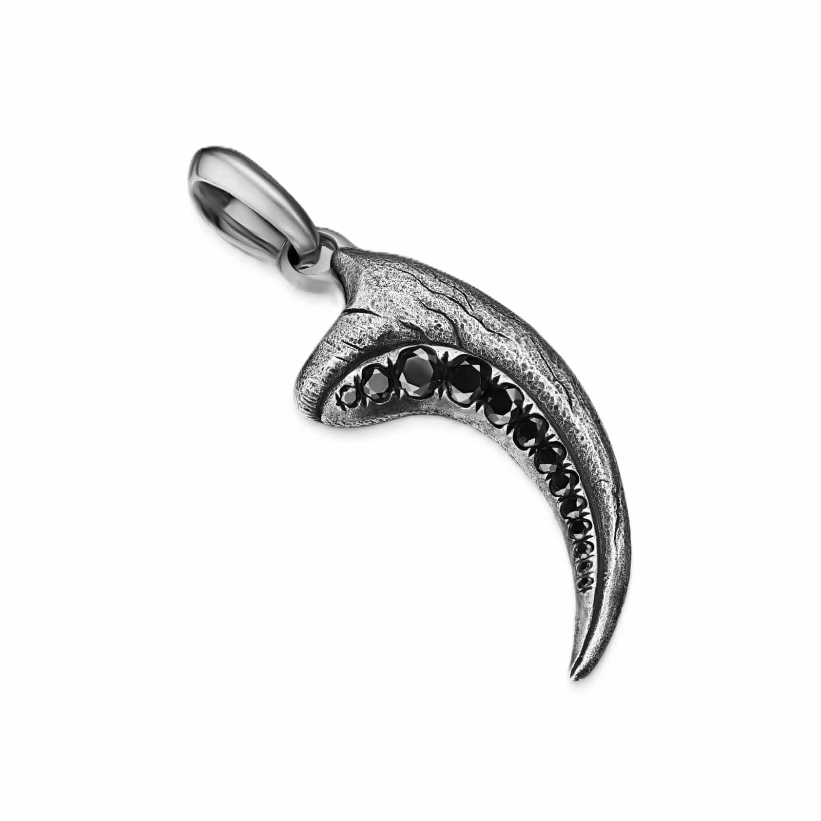 Raptor Claw Amulet Sterling Silver with Black Diamonds, 36.2mm