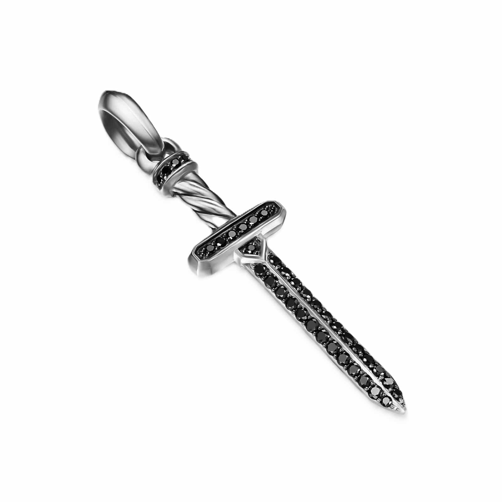 Pavé Sword Amulet Sterling Silver with Black Diamonds, 41.3mm