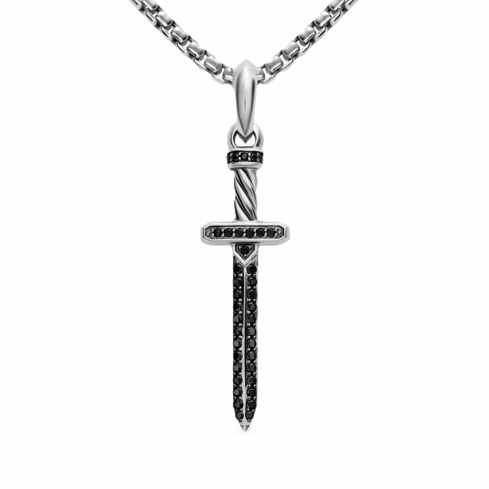 Pavé Sword Amulet Sterling Silver with Black Diamonds, 41.3mm - Image 2