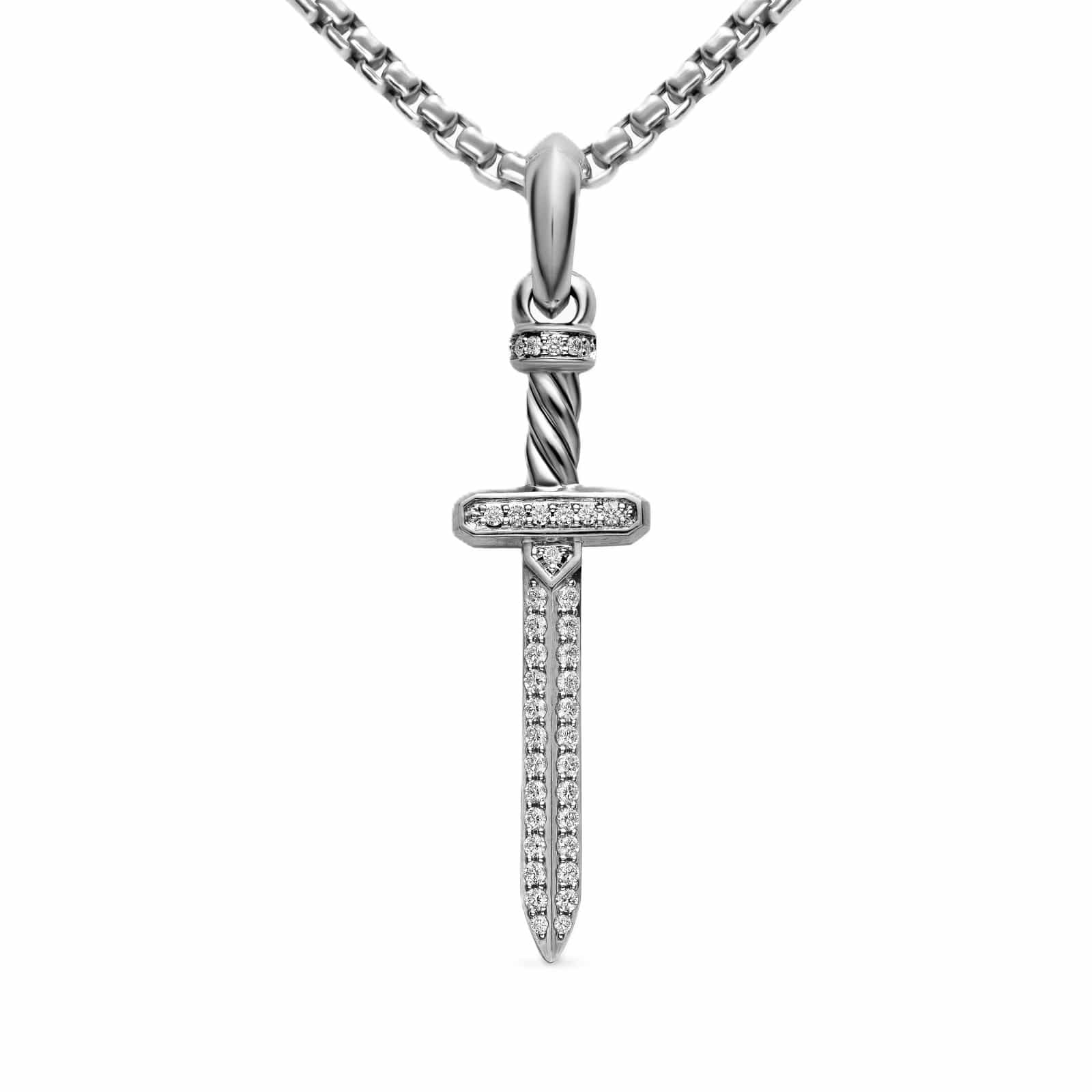 Pavé Sword Amulet Sterling Silver with Diamonds, 41.3mm - Image 2