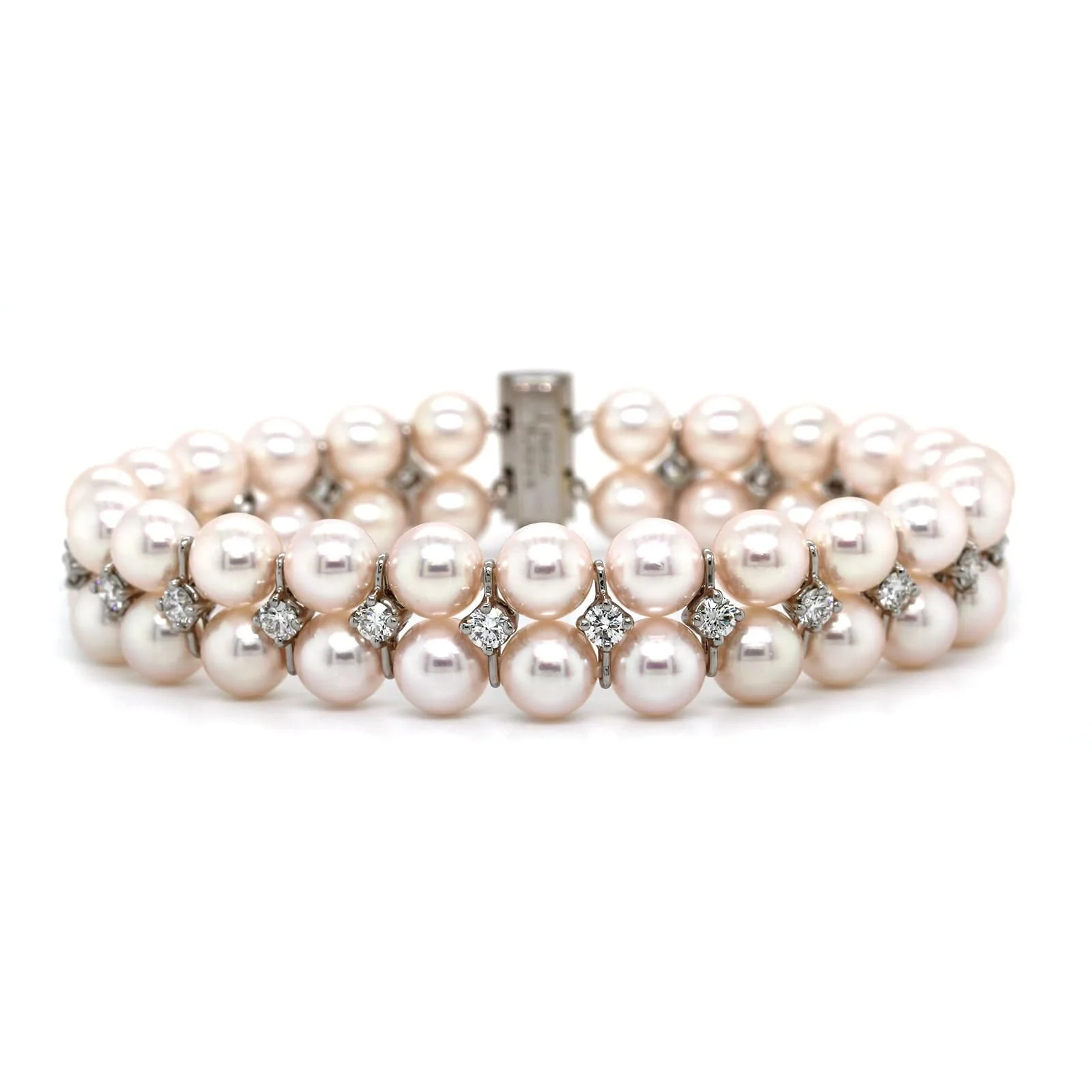Oscar Heyman Platinum Double Row Akoya Pearl and Diamond Bracelet
