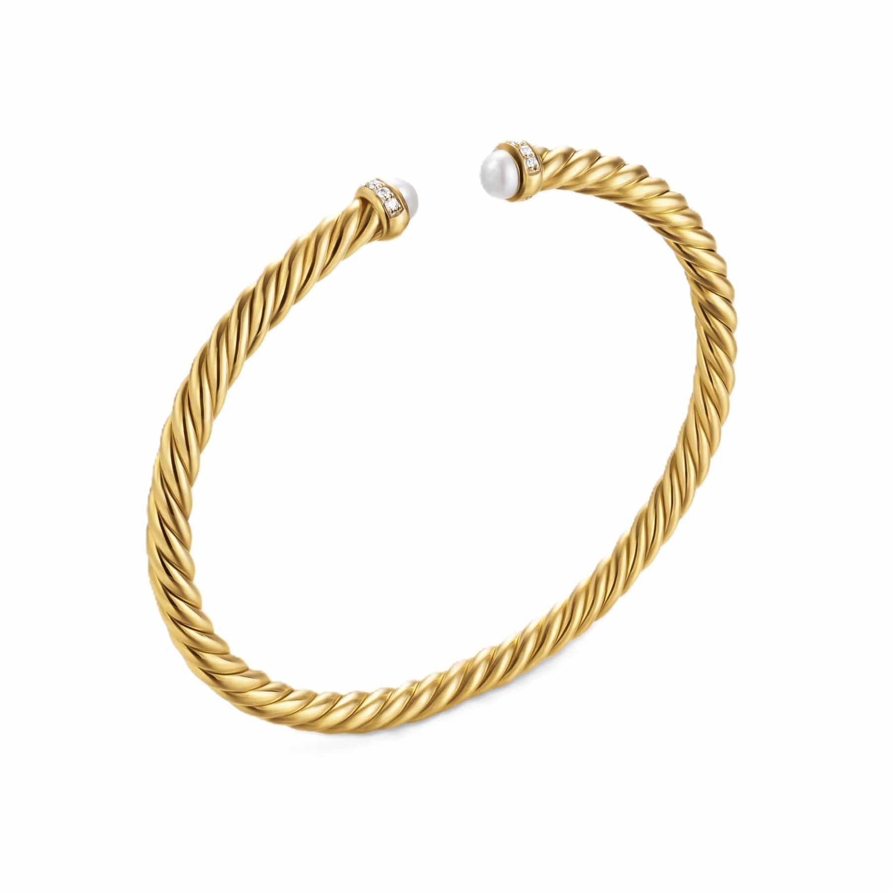 Cablespira® Flex Bracelet 18K Yellow Gold with Pearls and Diamonds, 4mm - Image 2