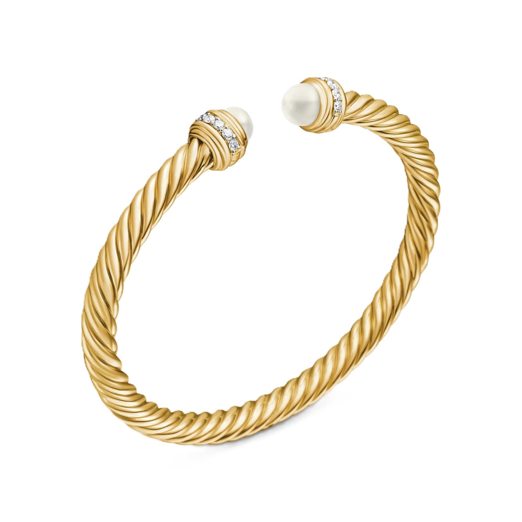 Classic Cablespira® Bracelet 18K Yellow Gold with Pearls and Diamonds, 5mm - Image 2