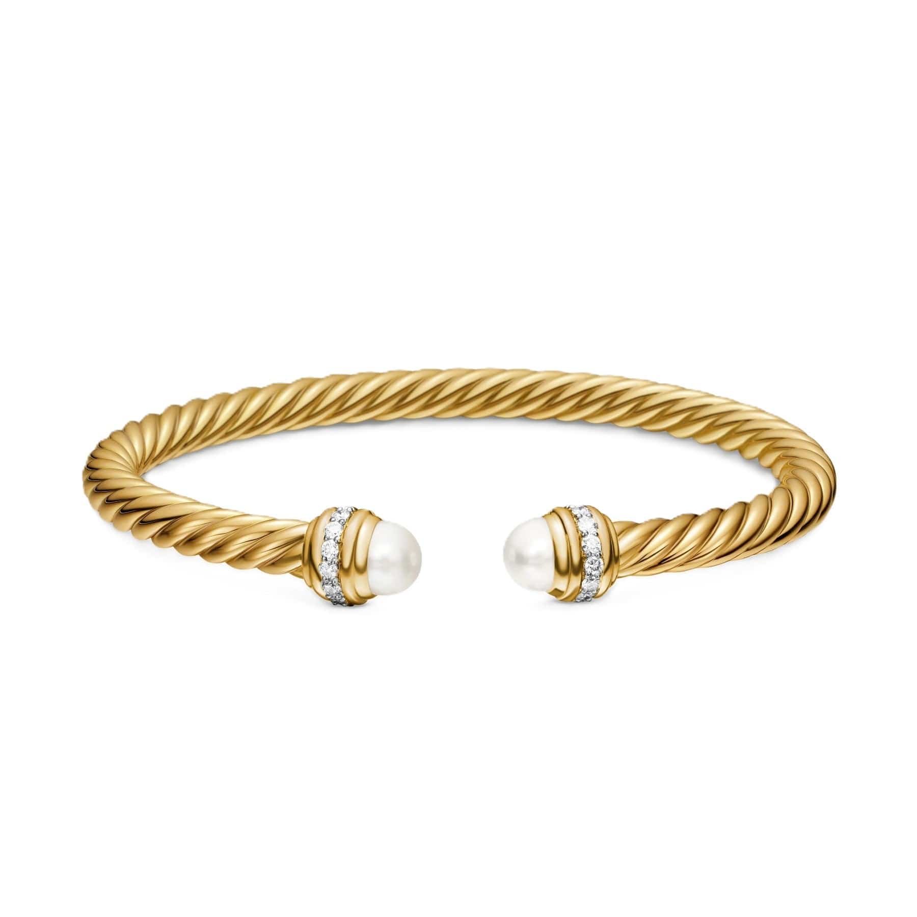Classic Cablespira® Bracelet 18K Yellow Gold with Pearls and Diamonds, 5mm - Image 3