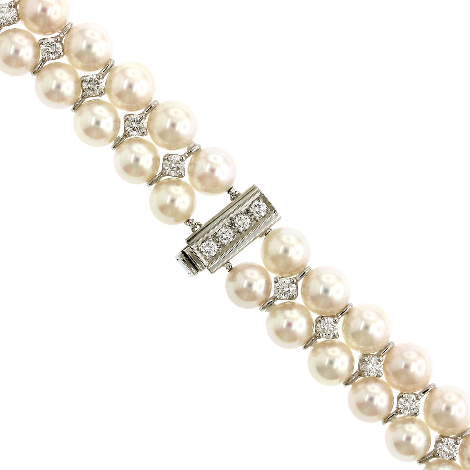 Oscar Heyman Platinum Double Row Akoya Pearl and Diamond Necklace - Image 2