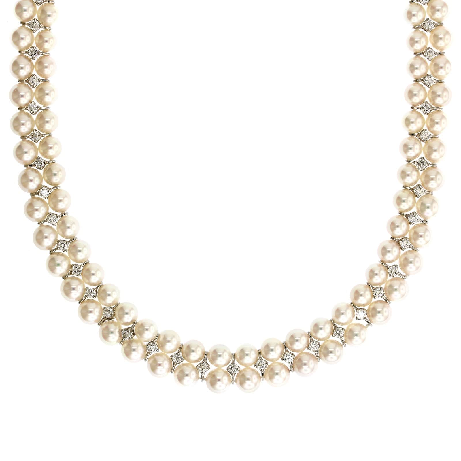 Oscar Heyman Platinum Double Row Akoya Pearl and Diamond Necklace - Image 4