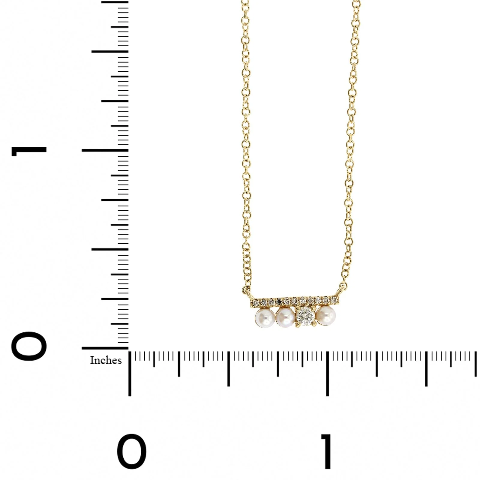 14K Yellow Gold Pave Diamond & Pearl Bar Necklace - Image 5