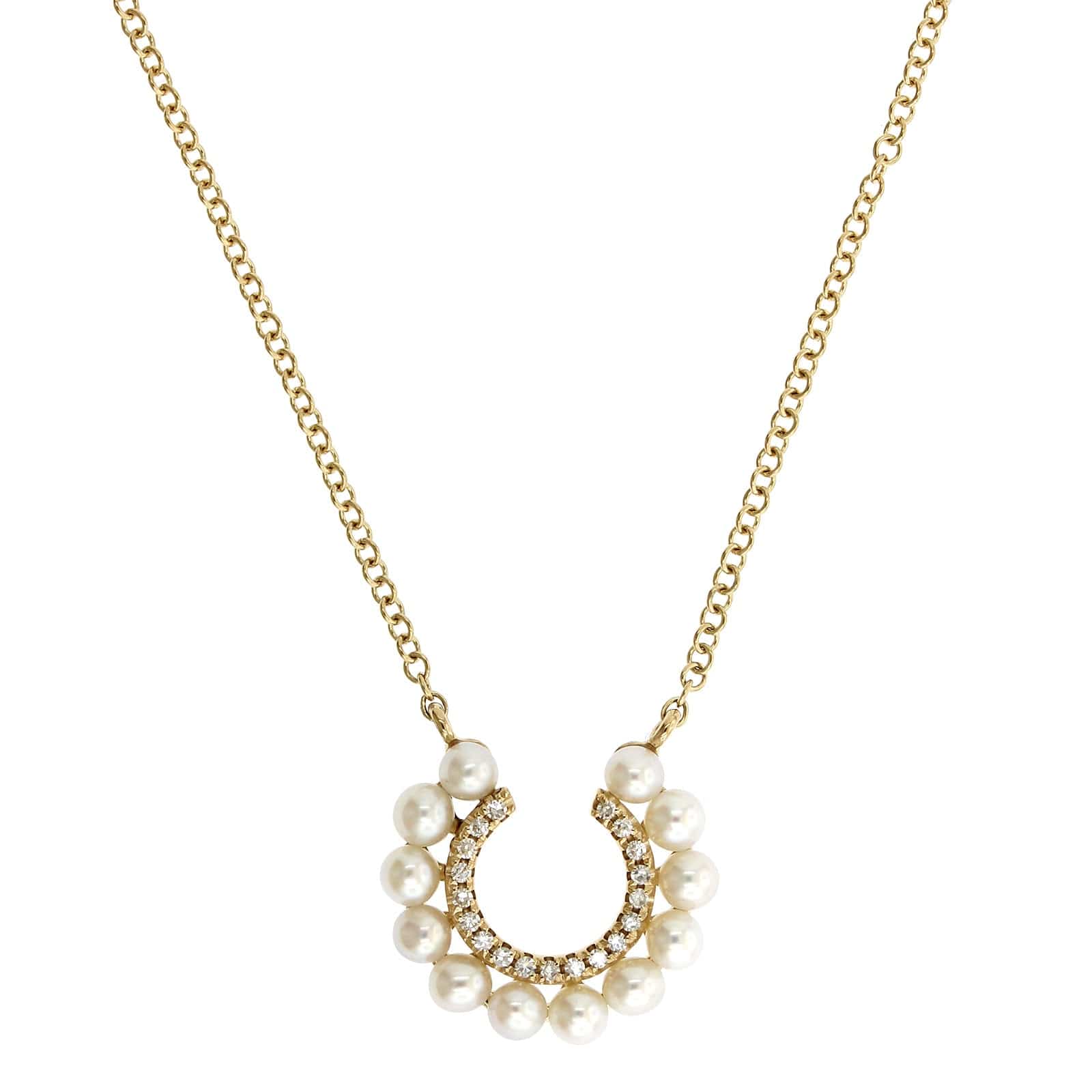 14K Yellow Gold Open Circle Diamond & Pearl Necklace - Image 2