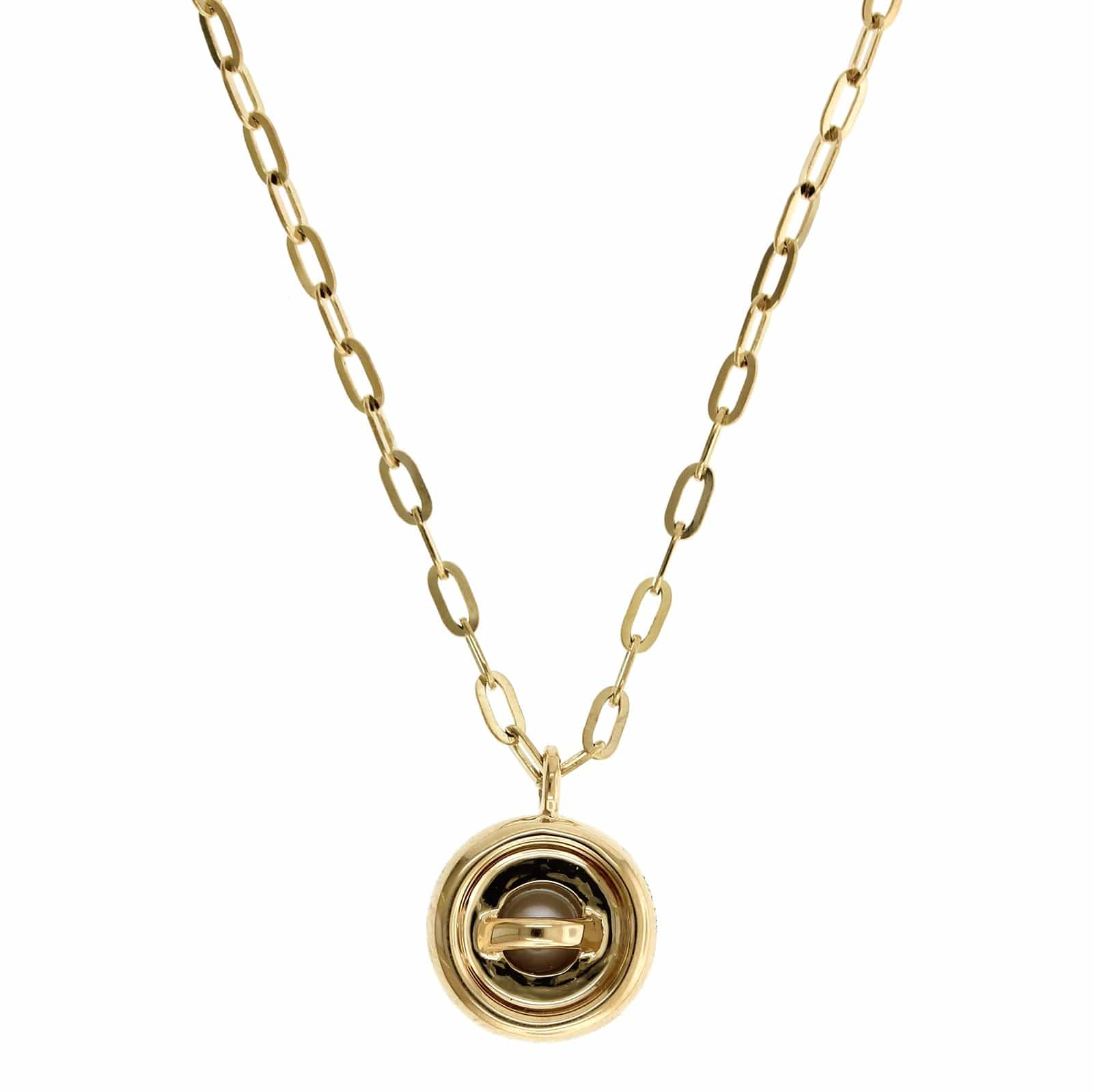 14K Yellow Gold Pearl & Diamond Halo Necklace - Image 3