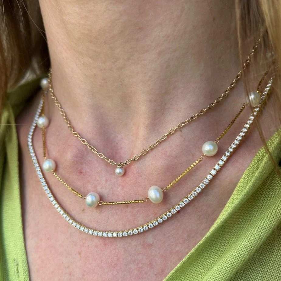 Zoe Chicco 14K Yellow Gold Freshwater Pearl Link Chain Necklace - Image 2