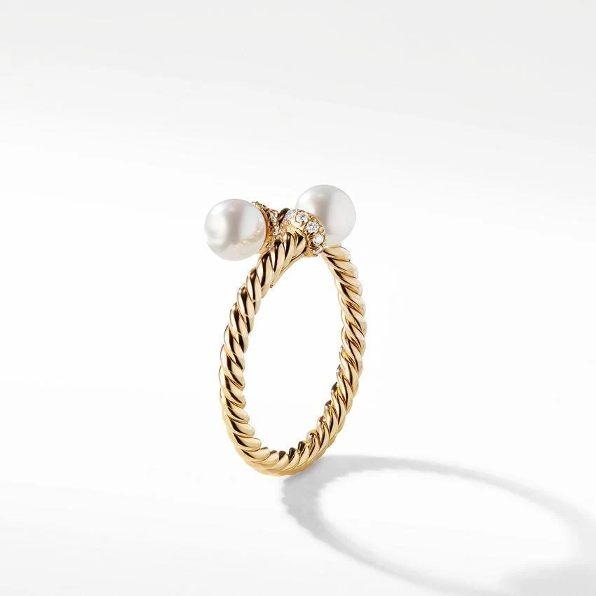 Petite Solari Bypass Ring with Cultured Pearl and Diamonds in 18K Yellow Gold - Image 4