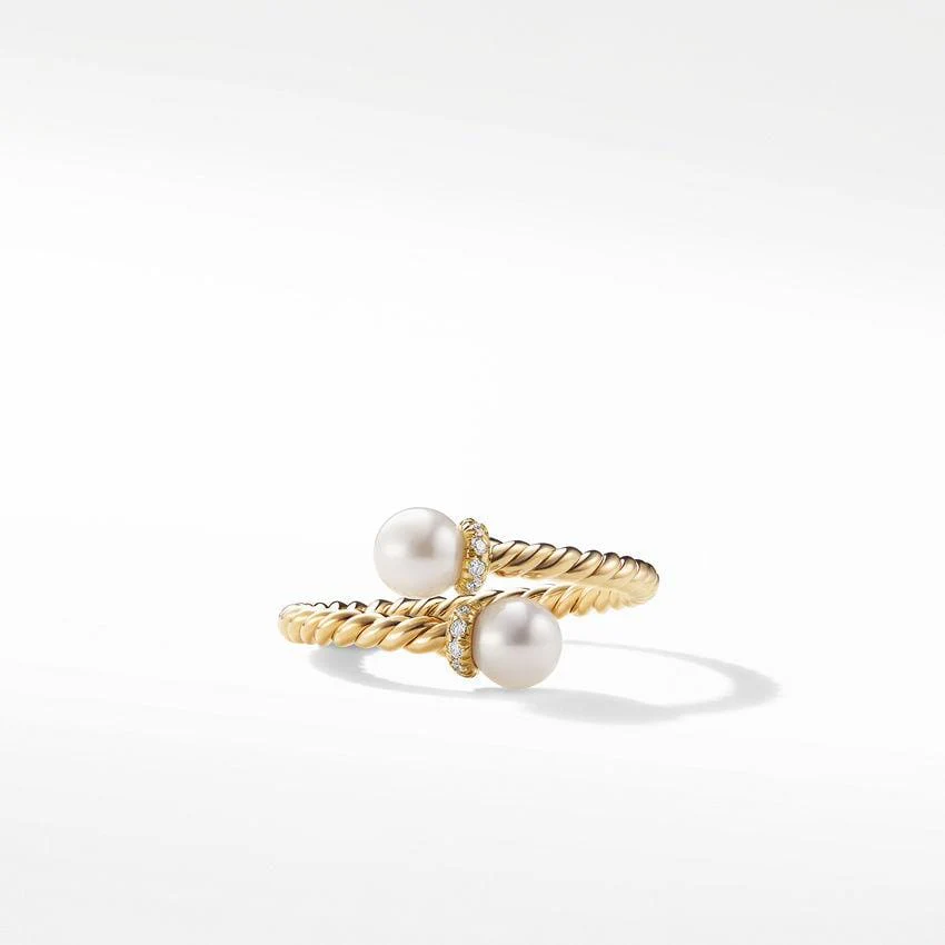 Petite Solari Bypass Ring with Cultured Pearl and Diamonds in 18K Yellow Gold - Image 3