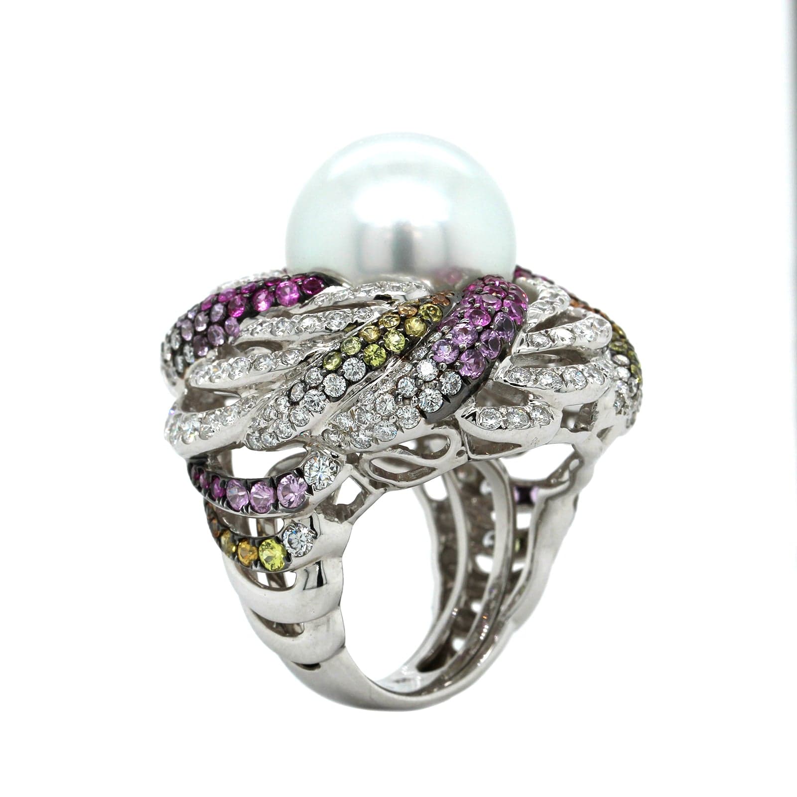 18K White Gold White South Sea Pearl Diamond Ring - Image 3