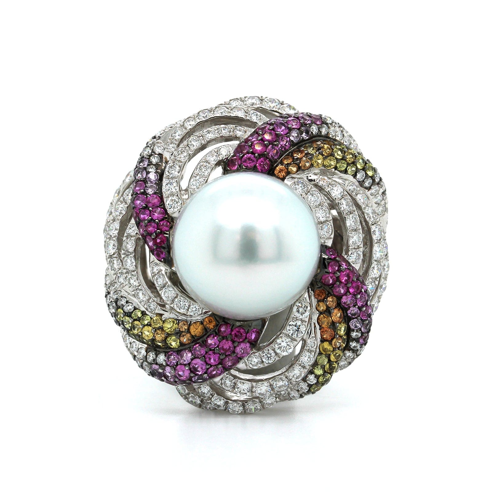 18K White Gold White South Sea Pearl Diamond Ring - Image 4