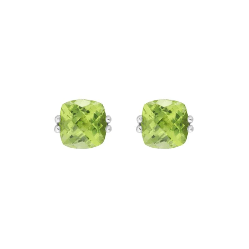 14K White Gold Cushion Peridot Stud Earrings
