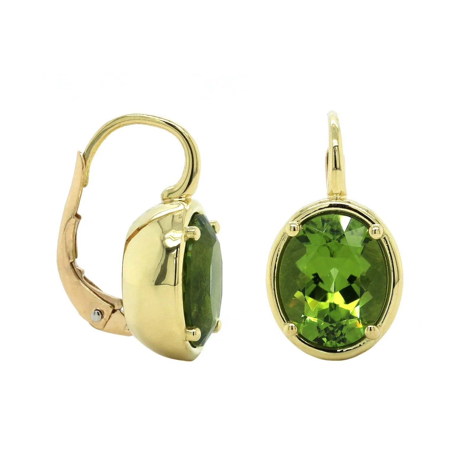 18K Yellow Gold Oval Peridot Earrings - Image 3